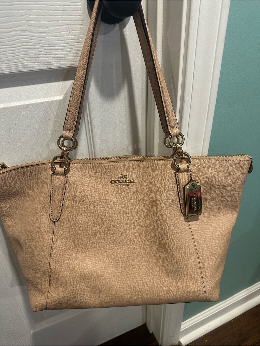 Coach Pale Beige Leather Tote with Gold Accent Hardware